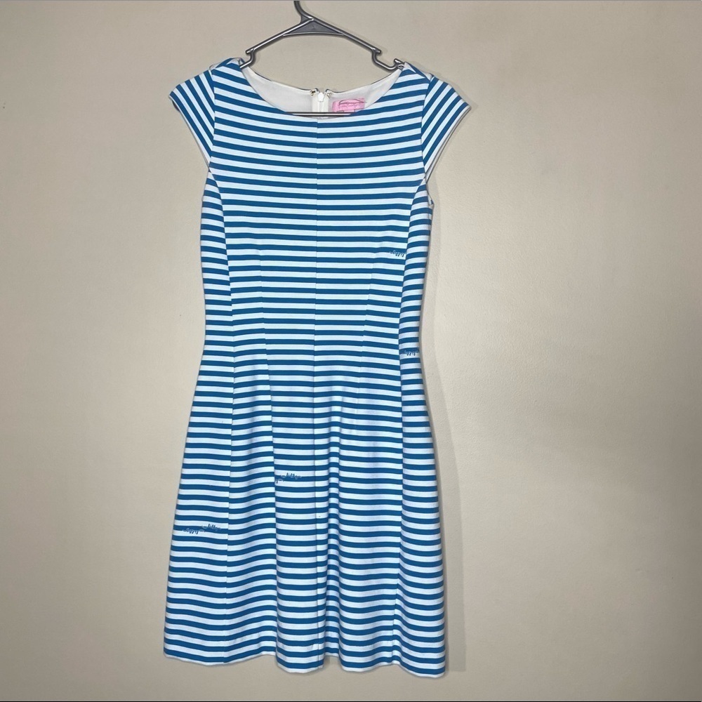 Lilly Pulitzer Briella Dress Blue Chin Chin Size XS Striped Flared Style 49387